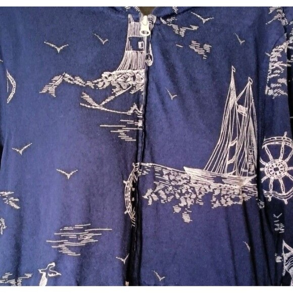 Lands End Dress Cover Up Sz Medium Hooded Drawstring Pockets Full Zip  Nautical - Picture 10 of 10